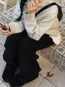 Women's Solid Color Retro Korean Style Casual Single-Breasted Cardigan Sweater - Grey - View 7
