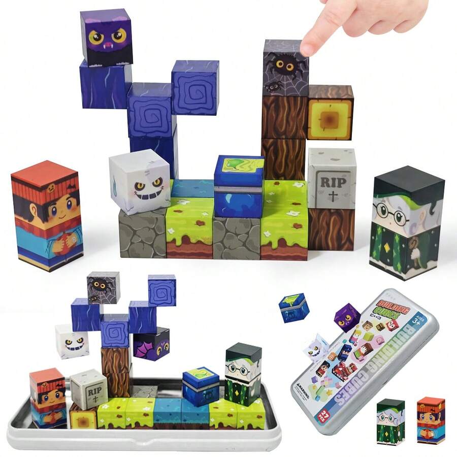27 piezas Bloques de construcción magnéticos de Halloween, Juego de apilamiento de monstruos, Regalo de fiesta genial, Juguetes de Halloween para niños y niñas - Multicolor - Ver 1