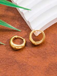 1对复古港式简约几何休闲商务优雅耳环 - 金色 - 查看 5