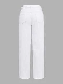 Women's Sporty Distressed Tie-Up Straight Leg Washed Denim Jeans - White - View 6