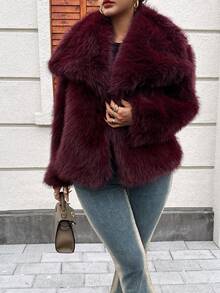 Nuevo abrigo corto de efecto de piel de invierno/otoño Seelio con cuello de piel sintética y forro de piel sintética de longitud media con estilo