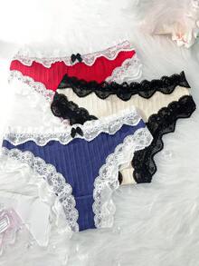 6pcs Women's Cute & Sexy Lace Hollow Out Panties, High-Quality Teenage Girl Briefs - Multicolor - View 2