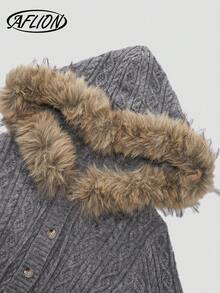 Aflion Women's Grey Fuzzy Hooded Cable Knit Jumpsuit - Fashionable Retro Y2K Streetwear Jumpsuit, Suitable For Parties, Nightclubs, Dates, Music Festivals, Christmas, New Year, Valentine's Day, Autumn/Winter