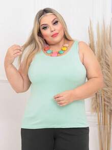 Women's Plus Size Loose Fit Casual Tank Top In Viscose/Lycra Fabric - Màu xanh lam - Xem 2