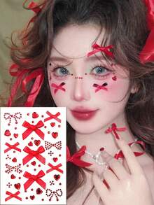 1片/5片装 这款圣诞蝴蝶结水钻贴纸采用可爱的爱心和蝴蝶结设计，非常适合节日派对、角色扮演和拍照。闪亮的水钻和精致的蝴蝶结细节，为您的造型增添甜美迷人的气息。易于粘贴，是打造圣诞节和其他庆祝活动中迷人面部彩绘的理想之选。 - 彩色 - 查看 7