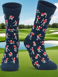 1 Pair Men's Mid-Calf Socks, Golf Style Contrast Color Socks, Creative Fashion High-Quality Men's Socks, Breathable Moisture-Wicking Casual Sports Socks, Suitable For Daily Wear, Spring/Autumn - Multicolor - View 42