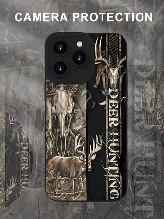 Fashionable, Popular, Personalized, Deer Skull And Hunting Theme Pattern Design Theme Luxury Shockproof Aesthetic Cute Phone Case, Lens Protrusion Protection, Compatible With For IPhone 17/17Pro/17Pro Max, 16,15,14, 13, 12, 11 Plus/Pro Max And Series,And Compatible With For Galaxy S/A Series, Gift For Easter Day, Christmas Halloween Decoration/Gift For Birthday, Girlfriend, Boyfriend, Friend Or Yourself.