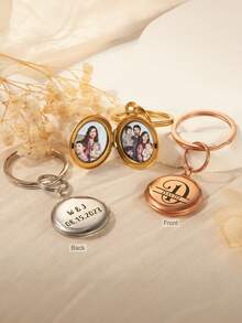 Customized Metal Mirror Keychain, Can Customize Photo And Text, Valentine's Day Gift For Boyfriend - Customized Photo Keychain - Engraved Pendant Keychain, Unique Name Design - Men's Keychain - Our First Valentine's Day, Valentine's Day Gift, Couple Gift, Unforgettable Commemorative Gift For Special Occasions - Multicolor - View 2