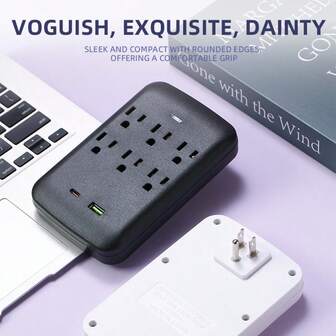 El enchufe estándar de EE. UU. viene con 6 tomas de corriente y 1 interfaz USB y 1 tipo C, adecuado para múltiples personas y dispositivos, para cargar en el dormitorio, la cocina, la sala de estar y la oficina en el hogar.