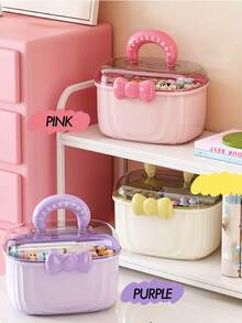 1 pieza Organizador de accesorios para el cabello - Estuche de almacenamiento grande de 2 capas transparente con divisores, portátil a prueba de polvo para sujetadores de cabello, diademas - Para mujeres y niñas en color rosa y morado de vuelta al colegio