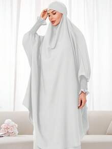 (One Piece Half Sleeve Hijab) Elastic Cuff Design Loose Comfortable Conservative Hijab Khimar Jilbab Suitable For Women's Daily Wear And Prayer - 彩色 - 查看 13