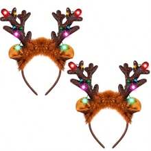 JOYIN Juego de 2 diademas navideñas con cuernos de reno sombrero de reno con luces LED para suministros de fiesta de Navidad y recuerdos de fiestas navideñas TALLA ÚNICA - como en la foto - Ver 1