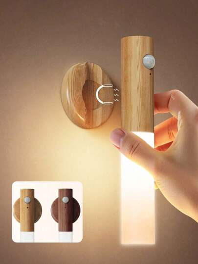 4/3/2/1pcs Wooden Wall Lamp With Motion Sensor Night Light, Magnetic Wall Lamp, Smart Rechargeable LED Stick Light, USB LED Night Light, Motion Sensor Wall Lamp And Cordless Wall Lamp, Portable Stair Night Light, Wooden Wall Lamp, Battery Powered Cabinet Light, Under Cabinet Light, Stair Light For Motion Detection, Suitable For Home Bedroom, Corridor, Kitchen And Bathroom Wall Lamp, Anti-Collision, Anti-Fall Night Light