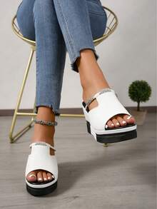 Fashionable Summer 2025 White Open-Toe Wedge Slingback Sandals, Comfortable Thick Sole For Long Wear, Stylish Leg Slimming Effect, Ideal Pairing For Shorts, Floral Dresses & Straw Hats Versatile 2025 White Leather Peep-Toe Slingback Platform Wedges, Discreet 5cm Height Boost With Cushioned Sole, Easy-Clean Black-White Contrast For Daily Commute & Lazy Vacays New Arrival 2025 White Fish Mouth Thick Sole Wedge Sandals, Slingback Design For Stable Comfort Walking, Sexy Leg Elongating Style, Perfect For Shopping Dates & Office Outfits Elegant White Open-Toe Chunky Heel Slingback Sandals 2025, 8.5cm Wedge Platform For Effortless Height Increase, Versatile Match With Dresses & Jeans, Wear-Resistant Summer Essential 2025 Summer Fashion White Peep-Toe Slingback Wedge Sandals, Thick Sole Comfort Leg Lengthening, Non-Slip Durable Leather For Casual Commuting & Beach Vacations - 白211 - 查看 6