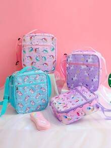 Insulated Lunch Bag - Large Capacity Thermal Tote With Zipper Closure, Cute Pastel Colors (Pink, Yellow, Purple, Floral, Animal, Music Designs) - Non-Food Contact Bag For Girl, School, Office, Travel - Easy-Clean Polyester Handbag