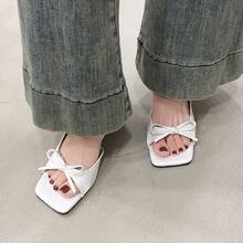 Bow Tie Ankle Strap High Heel Sandals For Women, White Open Toe Square Toe Kitten Heels For Summer - White - View 5