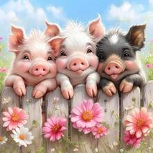 5D DIY Diamond Painting Kit With Special Shaped Crystals And Glitter, Featuring Cute Pig Pattern On Fenced Canvas Wall Decor, Great Holiday Gift, New Diamond Painting Set - Multicolor - View 8