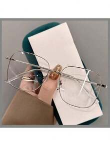 1副超大方形实心金属眼镜框，适合派对、休闲外出，韩式极简纤细设计，女士配饰