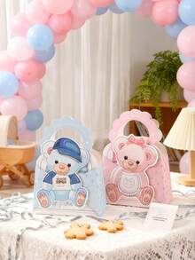1个小熊主题派对礼品袋，婴儿派对糖果袋，适合小熊主题生日派对、婴儿派对装饰，儿童最爱（蓝色、粉色），婴儿派对、生日礼物 - 彩色 - 查看 7