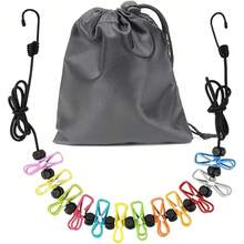 2pcs Portable Retractable Clothesline, Indoor Laundry Clothesline, Outdoor Camping Clothesline With 12 Clips And Storage Bag, Windproof Travel Clothesline, Outdoor Camping Accessory, Retractable Elastic Clothesline For Hotel Room - Multicolor - View 2