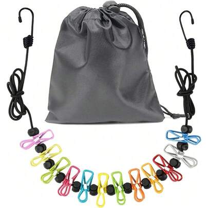 2PCS Portable Clothesline, Retractable Clothesline, Indoor Washing Line, Camping Clothesline With 12 Clips And Storage Bag, Windproof Travel Clothesline, Camping Accessories Travel Clothesline For Outdoor Indoor, Retractable Clothes Line Elastic Clothesline For Camper Hotel Room