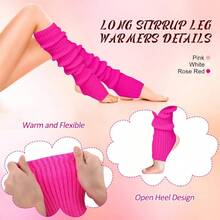 Long Leg Warmers Women 24 Inch Over Knee Knit Ribbed Leg Warmer Stirrup Yoga 80s Party Dance Ballet Supply - One Size + Pink, Rose Red, White + 3 - View 4