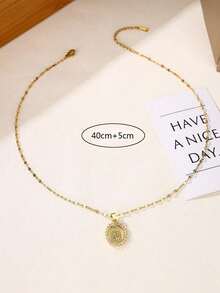 1pc Stainless Steel Virgin Mary Pendant Necklace With Cubic Zirconia, Religious Jewelry, Children's Jewelry - Gold - View 4