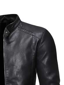 AHTELB Men's Casual Retro Motorcycle Leather Jacket, Spring Autumn - Black - View 5
