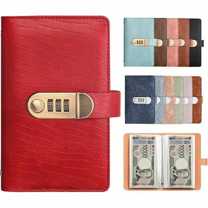 お札、お金の仕分け、封筒貯蓄銀行、ファイルバインダー、ダイヤルロック、取扱説明書付き、貯蓄計画、防災グッズ（中ページ、50ページ、現金シート枚積み重ね可能）（ブラック）