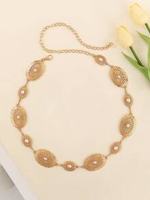 绿松石和碧玉镶嵌时尚腰链，女士装饰细腰带，欧美跨境 - 金色大小 - 查看 4