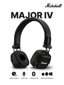 Marshall Major IV 无线蓝牙耳机，超长续航，支持无线充电，强劲低音，可折叠贴耳式设计，轻巧便携，适合旅行、健身、游戏、音乐等多种场景，兼容 iOS 和安卓系统。 - 黑色 - 查看 2