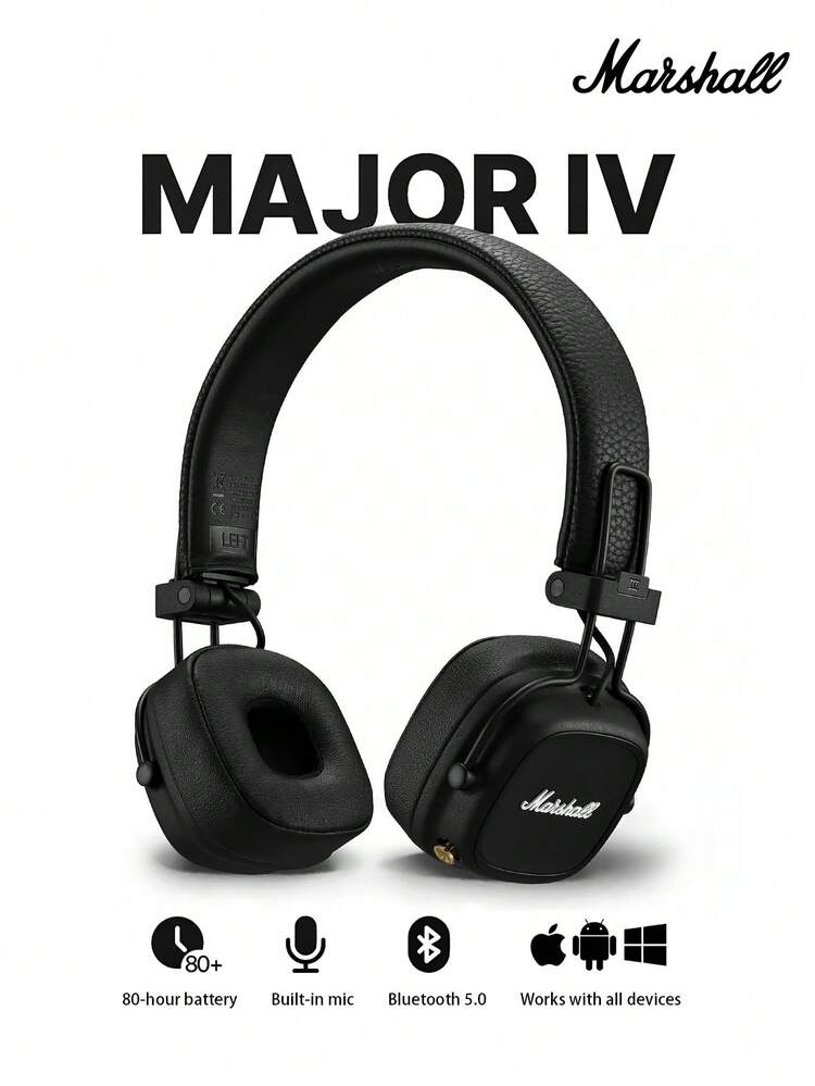 Marshall Major IV ワイヤレスBluetoothヘッドホン、ワイヤレス充電