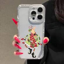 Funda para teléfono con diseño de reno y bastón de caramelo, compatible con teléfonos ,  17,  16 Pro Max,  15 Pro Max,  13 y  12. Fabricada en TPU, ofrece protección contra golpes y caídas. Una opción ideal para regalar en Navidad, a amigos, familiares y celebraciones. - transparente - Ver 2