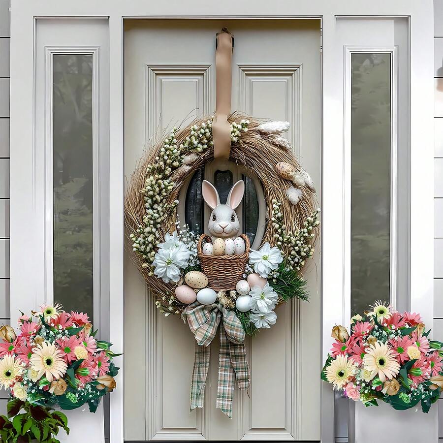 1pc Easter Bunny & Eggs Over-The-Door Flag - Vibrant Polyester Seasonal Decor For Easter, Christmas & Winter, No Power Needed