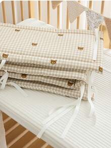 1件装 240厘米/140厘米/120厘米/65厘米 婴儿床围栏，格子熊图案，婴儿房装饰，保护宝宝头部和身体，防摔防撞，婴儿床护栏垫，婴儿床围栏和床围布套 - 格子熊 - 查看 5