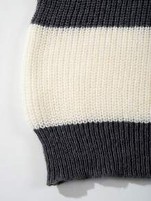 Men's Colorblock Striped Crew Neck Pullover Sweater, Minimalist High Street Style, Autumn/Winter - 灰色 - 查看 7
