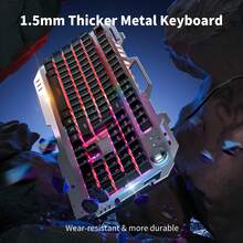 EWEADN 有线游戏键盘，LED背光，104键全尺寸静音键盘，办公人体工学键盘，黑色，带旋钮开关，适用于台式电脑和笔记本电脑，通用办公用品及配件，价格实惠 - 黑色 - 查看 3