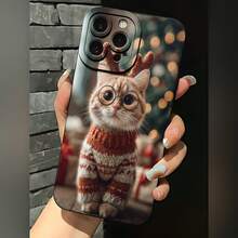 2026 nueva funda de teléfono esmerilada, funda de teléfono con estampado de gato navideño con gafas y suéter para iPhone 17 14 13 12 11 Pro Max Se  Galaxy S23 S22 S21 A54 A53 A52 A34 A33 A32 funda protectora regalo de pareja para él y ella presente de vacaciones - Blanco antiguo - Ver 3