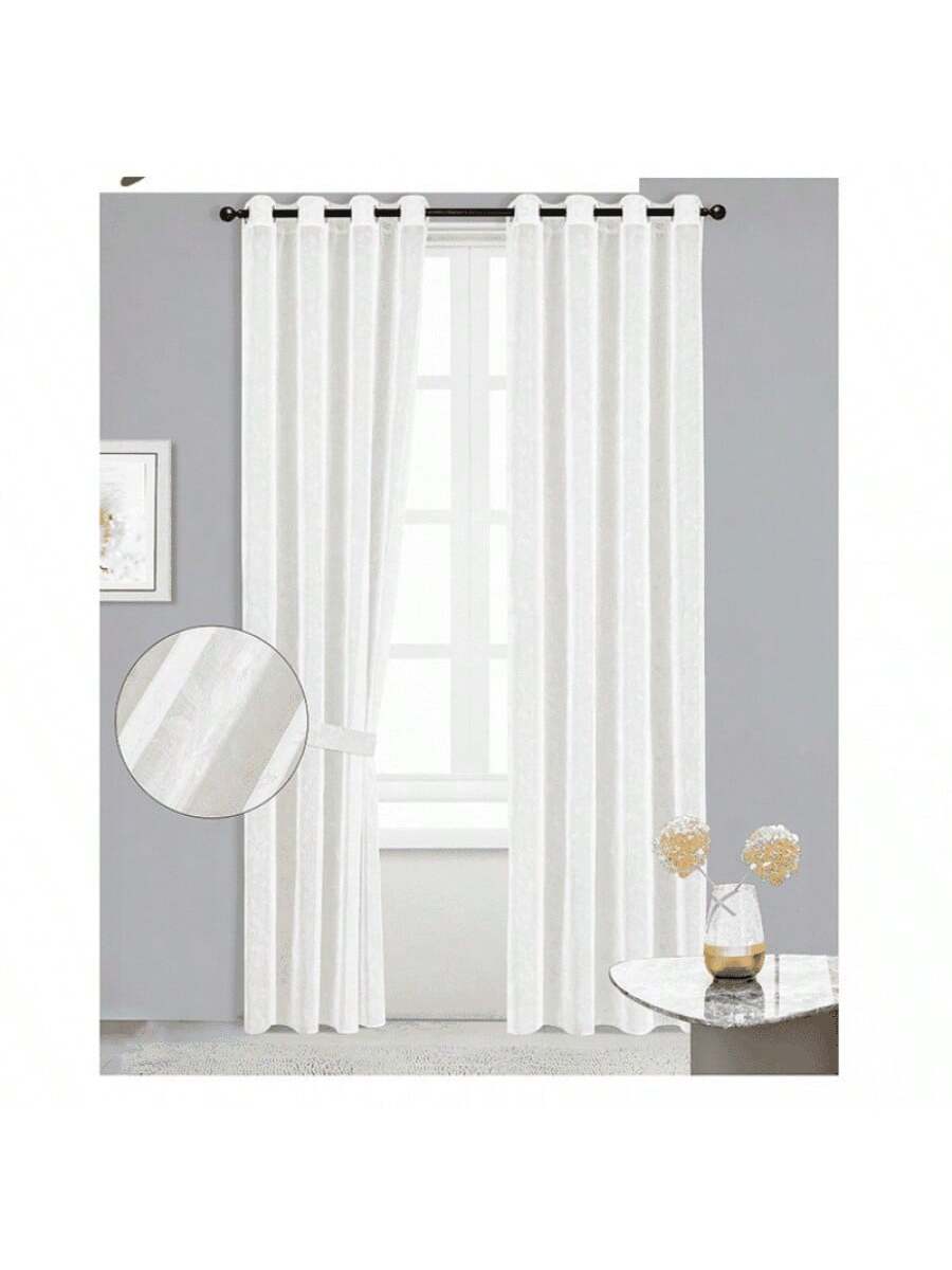Cortinas transparentes Color Blanco/Oro de alta durabilidad de 140cm*225cm, CORTINA 1 PZ