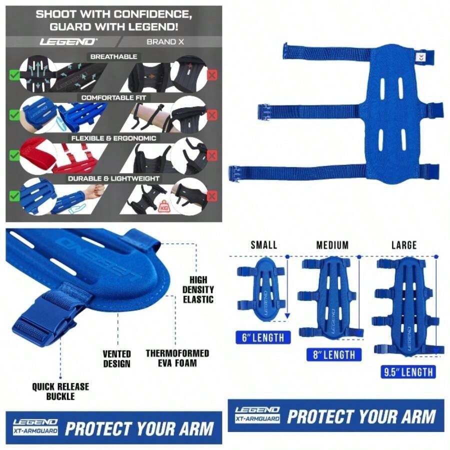 Armguard XT Guardabrazos de Tiro con Arco - Protector de Antebrazo con Cobertura y Proteccin Completas - Correas Elsticas Ajustables de Alta Densidad con Hebillas de Liberacin Rpida - Azul + S - largo 6 pulgadas - Ver 1