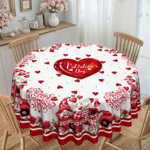 1 pezzo Tovaglia rotonda per il nuovo San Valentino, con stampa di camion rosso, rose e cuori, adatta per tavoli rotondi e rettangolari, tavolo da pranzo, tavolo da caffè, decorazione a quadri grigi, decorazione per feste di anniversario - Facile da pulire, in tessuto di poliestere, regalo di San Valentino per coppie, adatta per stile rustico o moderno, tema romantico, materiale durevole, decorazione domestica per le vacanze - Multicolore - Visualizzare 8