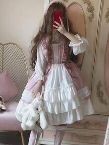 1件洛丽塔可爱学生连衣裙，适合日常穿着、角色扮演、派对、表演、舞会和舞台表演，包含连衣裙