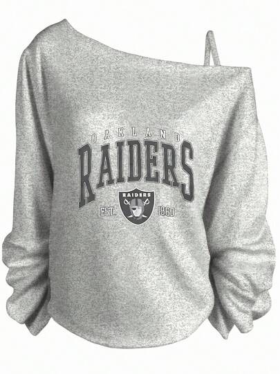 Black Off-The-Shoulder Oakland  Sweatshirt - Bold Team Logo On Back With 'OAKLAND ' Text & EST.1960, Long Sleeves, Casual Sporty Style, Perfect For  Fans- Winter Clothes For Women,New Years Outfit Women,Christmas Outfit - Women's Winter Outfits: Elegant Conjunto De Mujeres + Flowy Top, Blusas & Top Negro