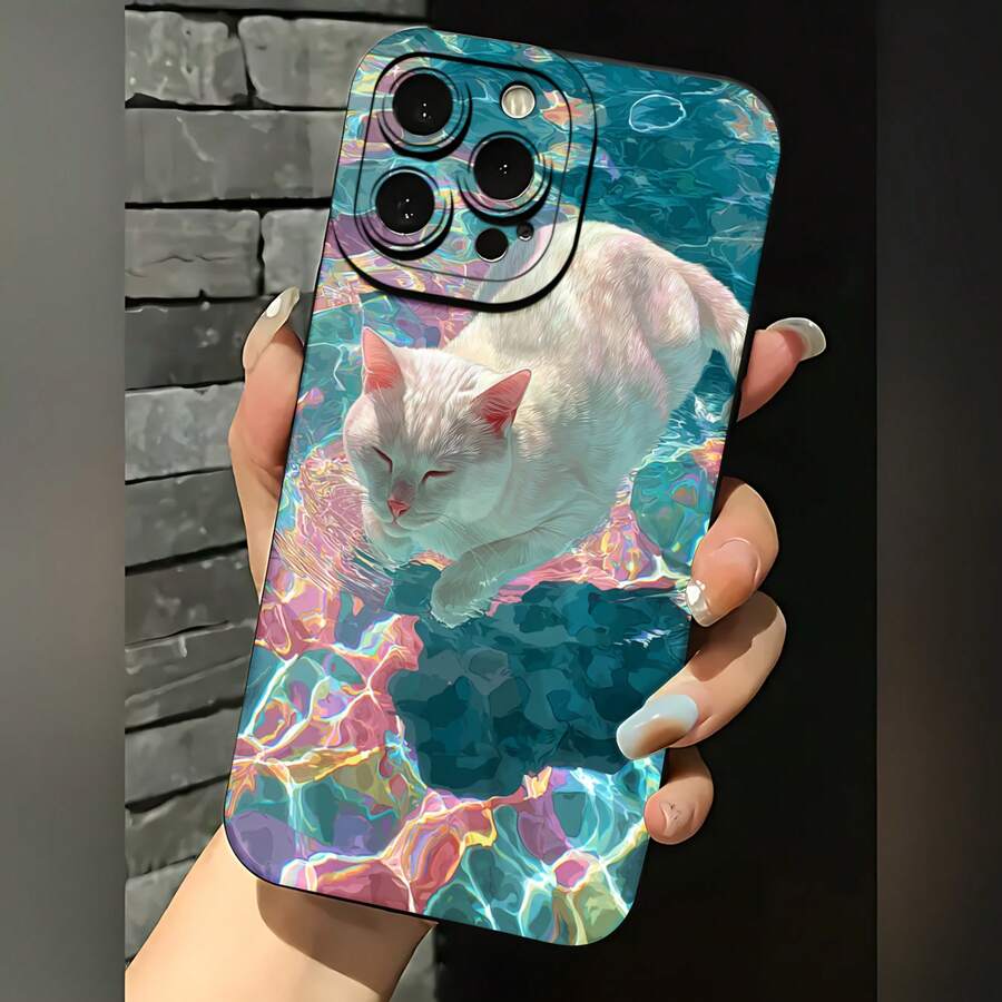 2026 nueva funda de teléfono esmerilada, funda de teléfono con estampado de gato blanco en agua colorida para iPhone 17 14 13 12 11 Pro Max Galaxy S23 S22 S21 S20 S10 Plus, regalo de pareja para él y ella, regalo de San Valentín y cumpleaños - Negro - Ver 1