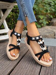 新款夏季平底凉鞋，波西米亚风休闲舒适软底沙滩鞋，百搭款 - 黑色 - 查看 3