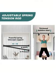 1pc Tension Curtain Rod, Built-In Spring, Heavy Duty, Suitable For Shower Curtain Rod, Drying Rack, Curtain Rod, Roman Rod, Wardrobe Support Rod, Door Curtain Rod Bathroom Bathroom Accessories Bathroom Tools - Black - View 3