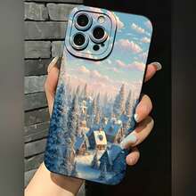 2026 nueva funda de teléfono esmerilada, funda de teléfono con impresión de paisaje nevado de pueblo invernal para iPhone 17 14 13 12 11 Pro Max y  Galaxy S23 S22 S21 S20, funda protectora para teléfono, regalo de pareja para novio y novia, presente de vacaciones - Blanco antiguo - Ver 1