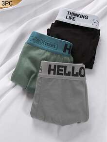 3条装纯色100%纯棉男士三角裤/平角裤 - 彩色 - 查看 2