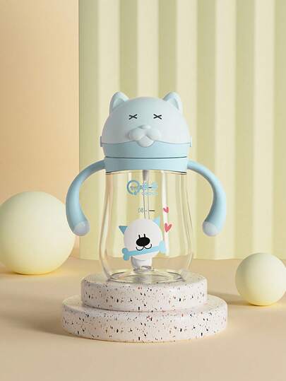 1 pieza Taza infantil de 240ml con diseño de dibujos animados adorables, taza de entrenamiento para bebés de alta calidad, a prueba de fugas y anti-caída, con asa cómoda y bola con peso, adecuada para bebés de 6 meses en adelante, uso en el hogar, al aire libre, jardín de infantes, regalo para fiestas