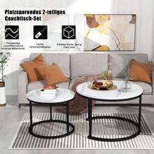 Set Of 2 Round Coffee Tables, Living Room Coffee Table, Nesting Round Side Tables, 2 Round Side Tables - White - View 4